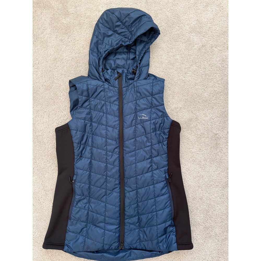 LL Bean Womens PrimaLoft Packaway Hooded Vest Blue Large
